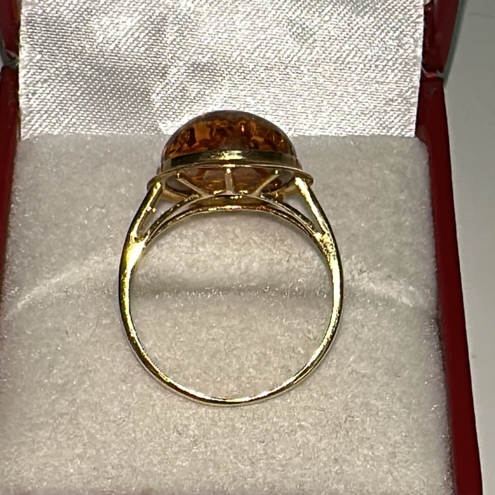 Solid 14K Yellow Gold Natural Oval Baltic Amber Ring Vintage Estate - Picture 8 of 14